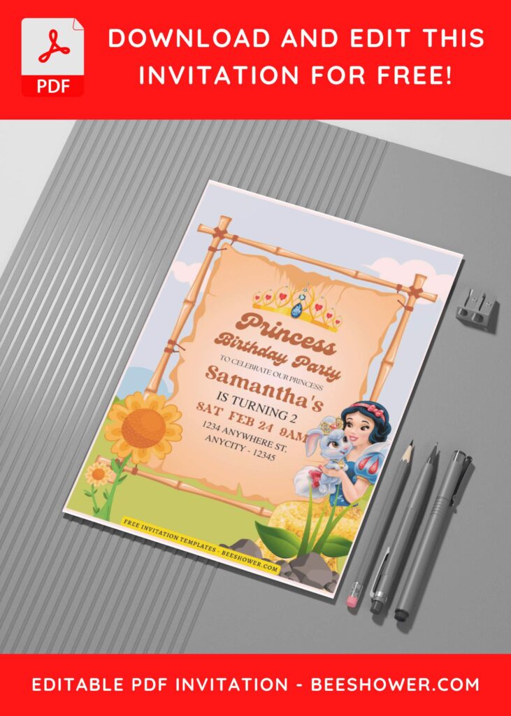 (Free Editable PDF) Snow White In Floral Wonderland Baby Shower Invitation Templates G