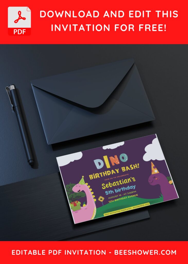 (Free Editable PDF) Fun Dino Baby Shower Invitation Templates C