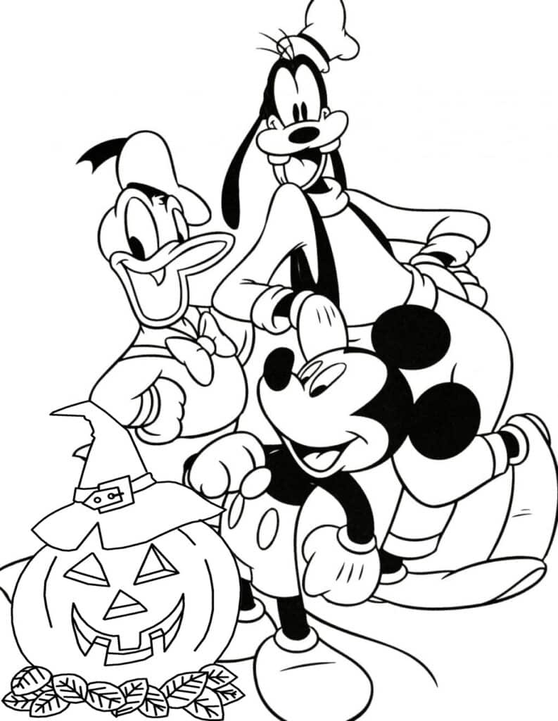 Donald Duck, Goofy and Mickey Mouse Coloring Page Template