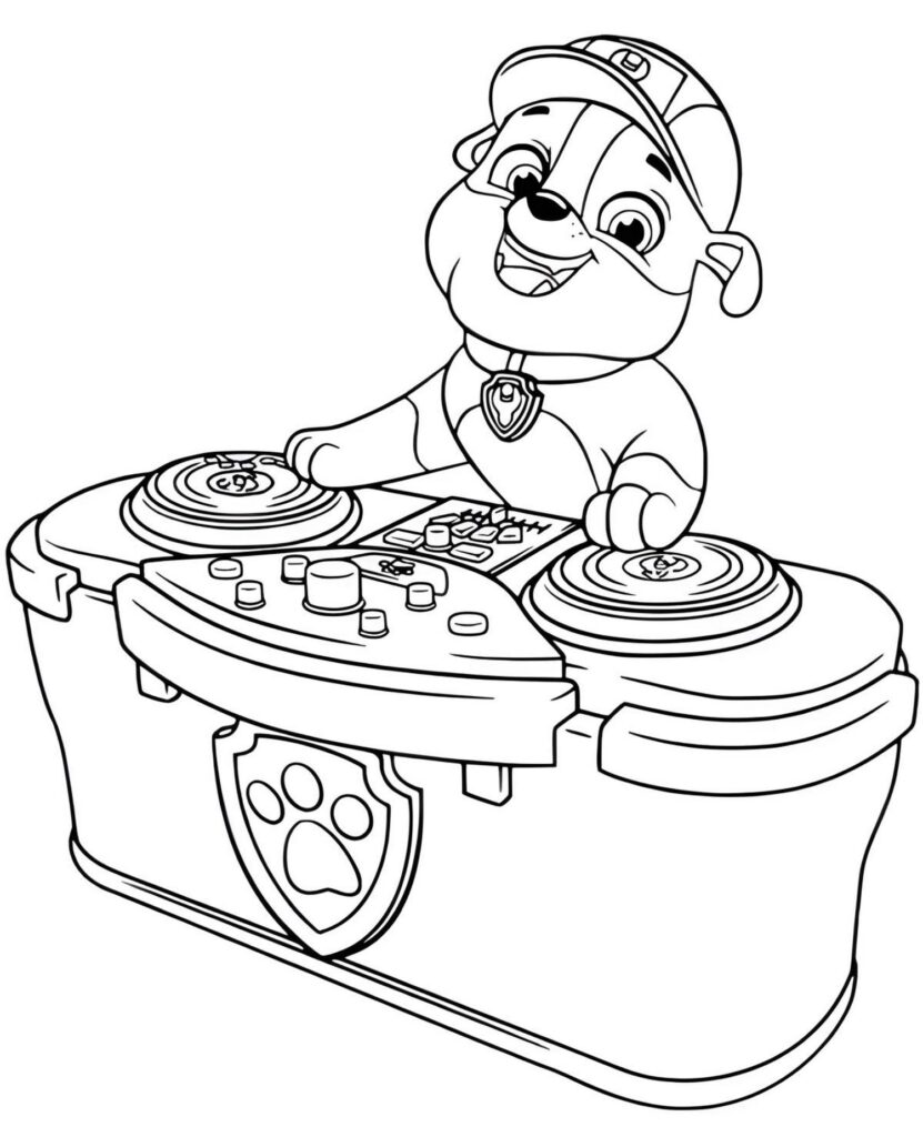 DJ Rubble Paw patrol coloring page template