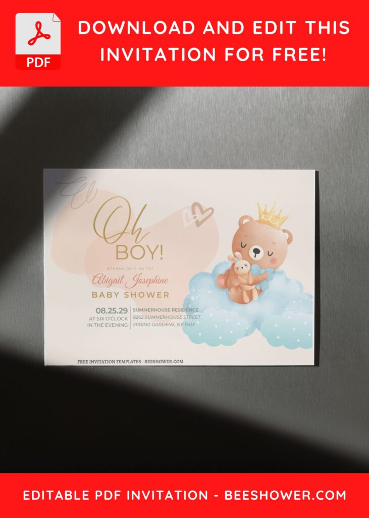(Free Editable PDF) Delightful Cuddly Bear Baby Shower Invitation Templates D