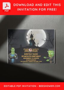 (Free Editable PDF) Frankenstein Castle Baby Shower Invitation Templates D