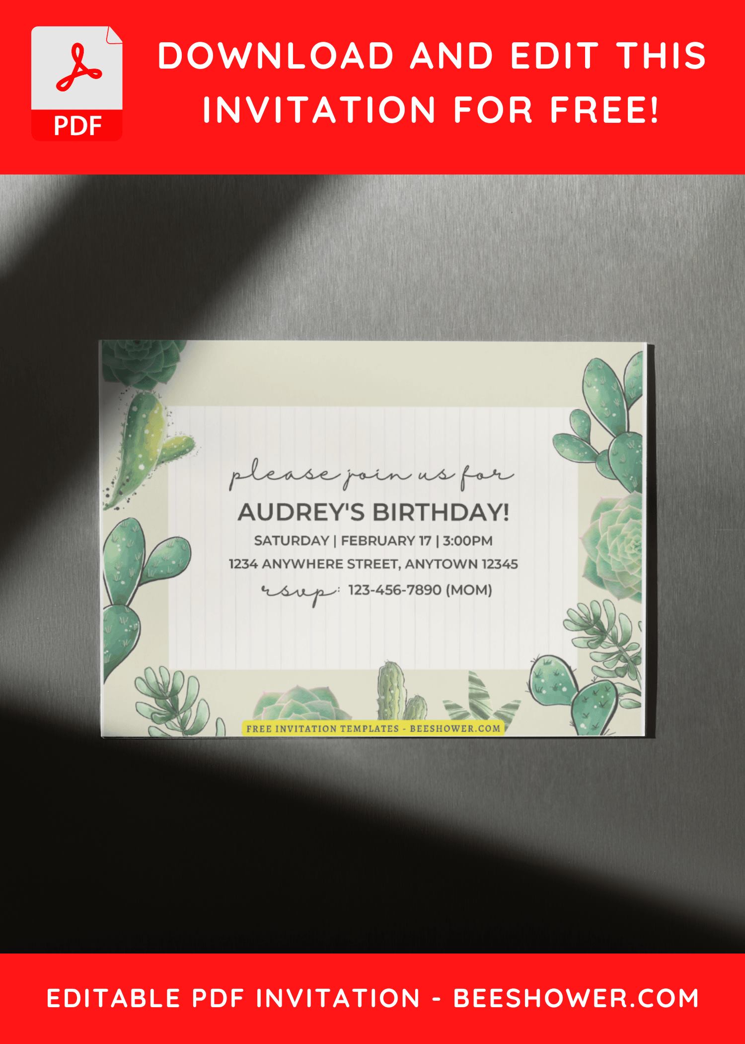 (Free Editable PDF) Charming Watercolor Cactus Baby Shower Invitation Templates A