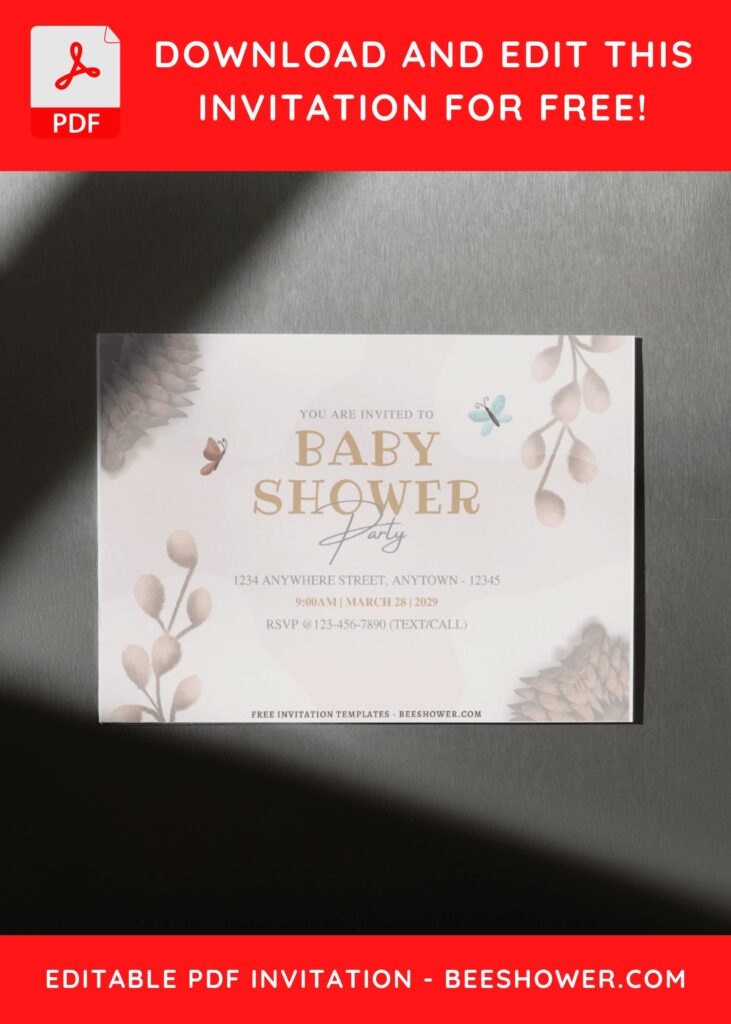 (Free Editable PDF) Boho Greenery & Feather Baby Shower Invitation Templates D