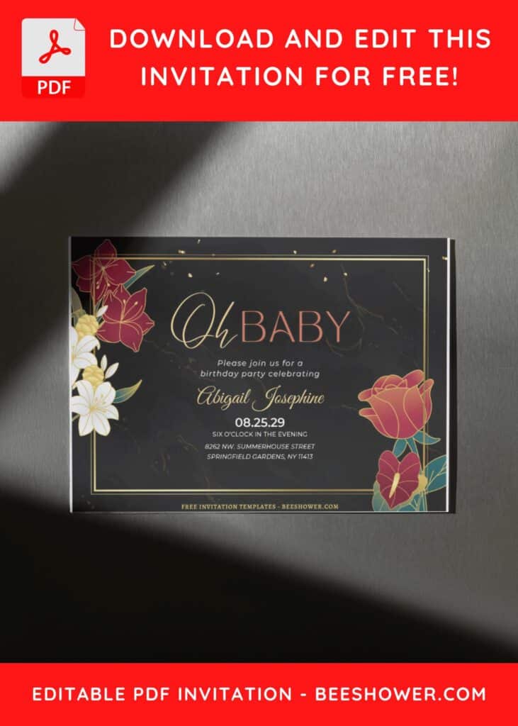(Free Editable PDF) Gold-Lining Floral & Greenery Baby Shower Invitation Templates H