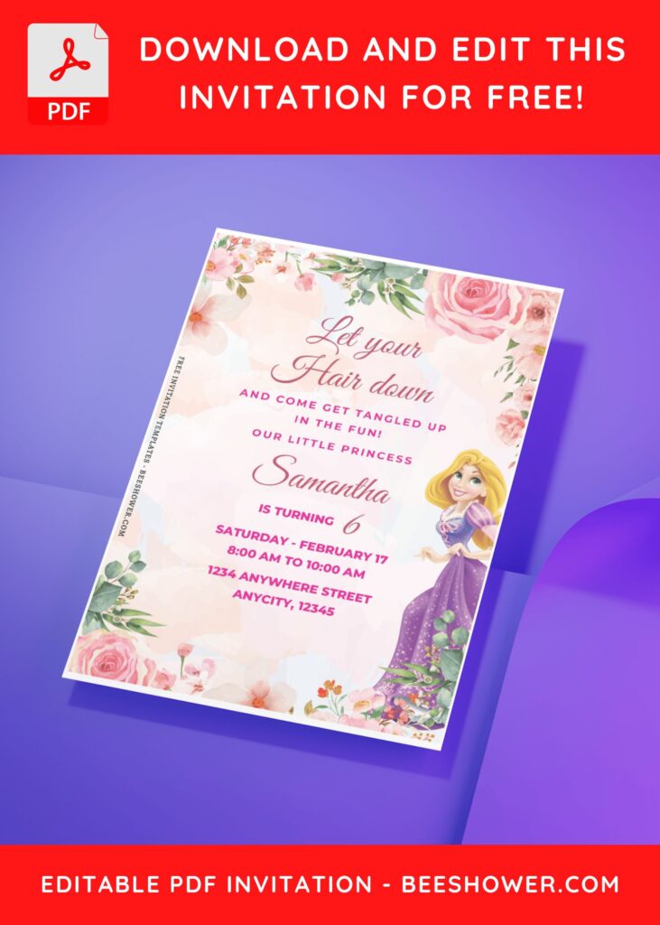 (Free Editable PDF) Rapunzel Garden Delight Baby Shower Invitation Templates I