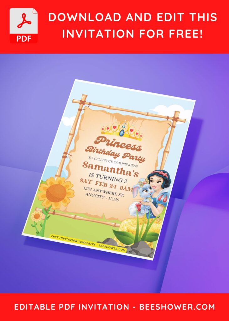 (Free Editable PDF) Snow White In Floral Wonderland Baby Shower Invitation Templates H