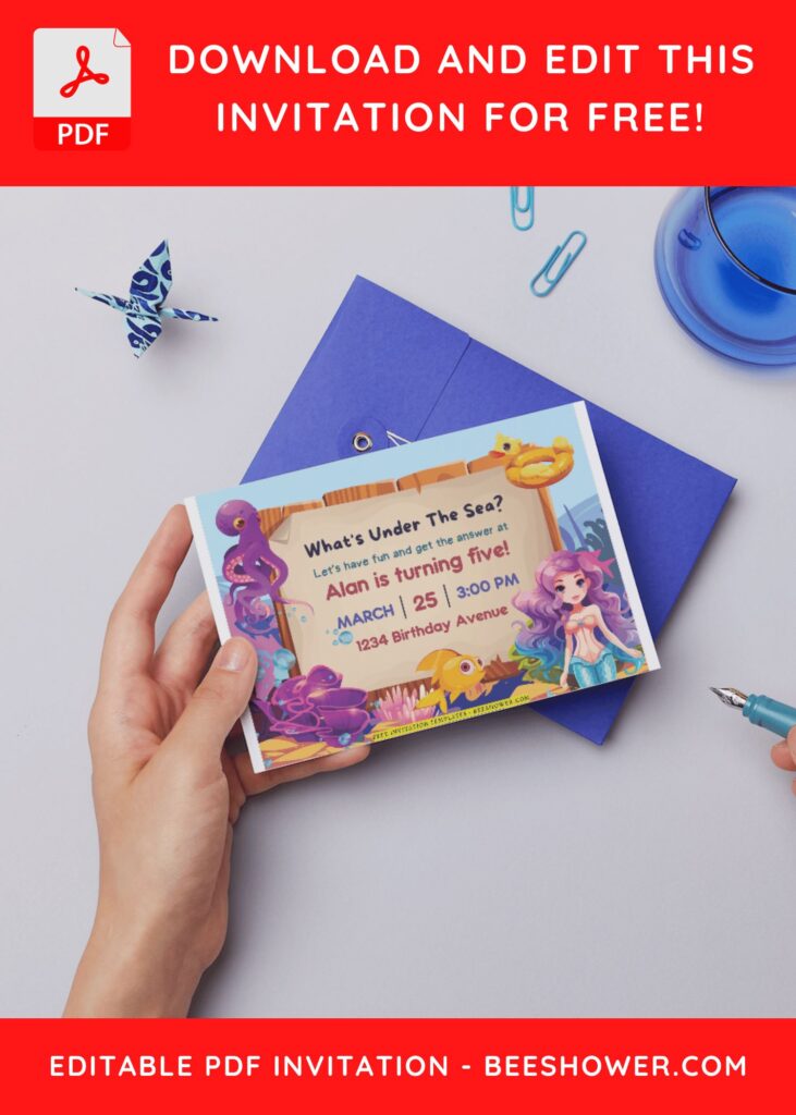 (Free Editable PDF) Mermaid Magic Baby Shower Invitation Templates D