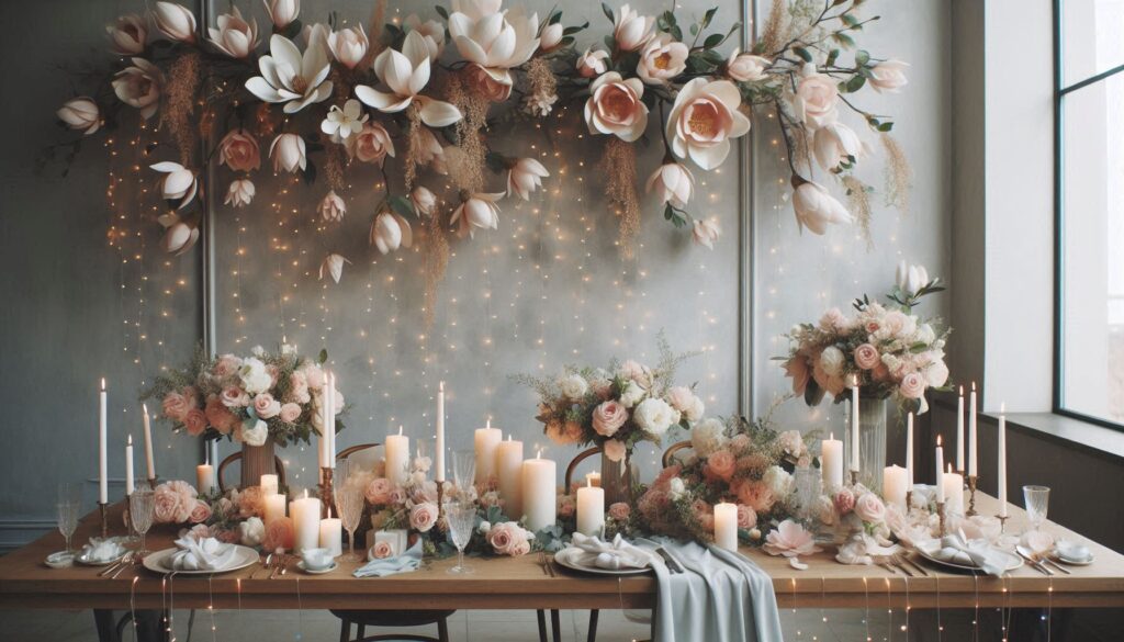 Floral backdrop with beautiful hanging magnolia flowers