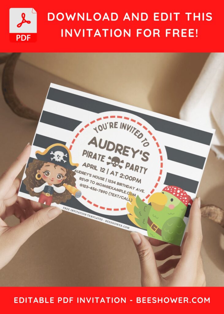 (Free Editable PDF) Watercolor Pirate Baby Shower Invitation Templates E