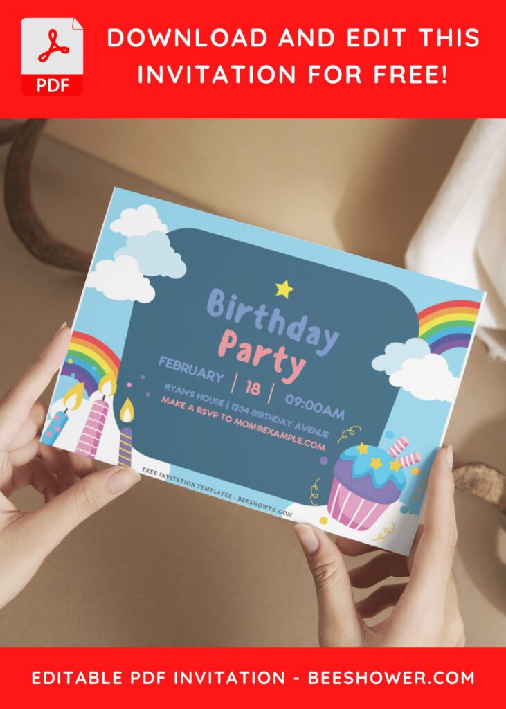 (Free Editable PDF) Rainbow Birthday Bash Invitation Templates E
