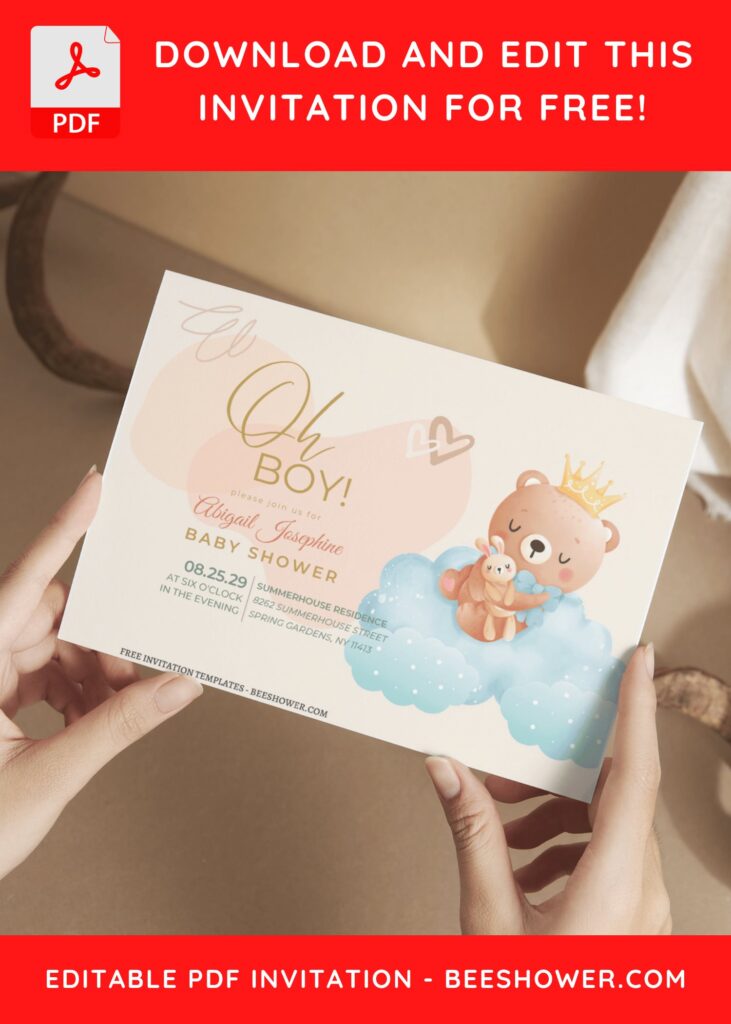 (Free Editable PDF) Delightful Cuddly Bear Baby Shower Invitation Templates E