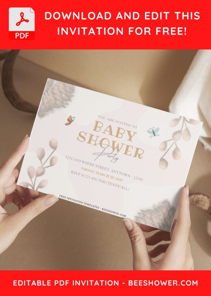 (Free Editable PDF) Boho Greenery & Feather Baby Shower Invitation Templates E