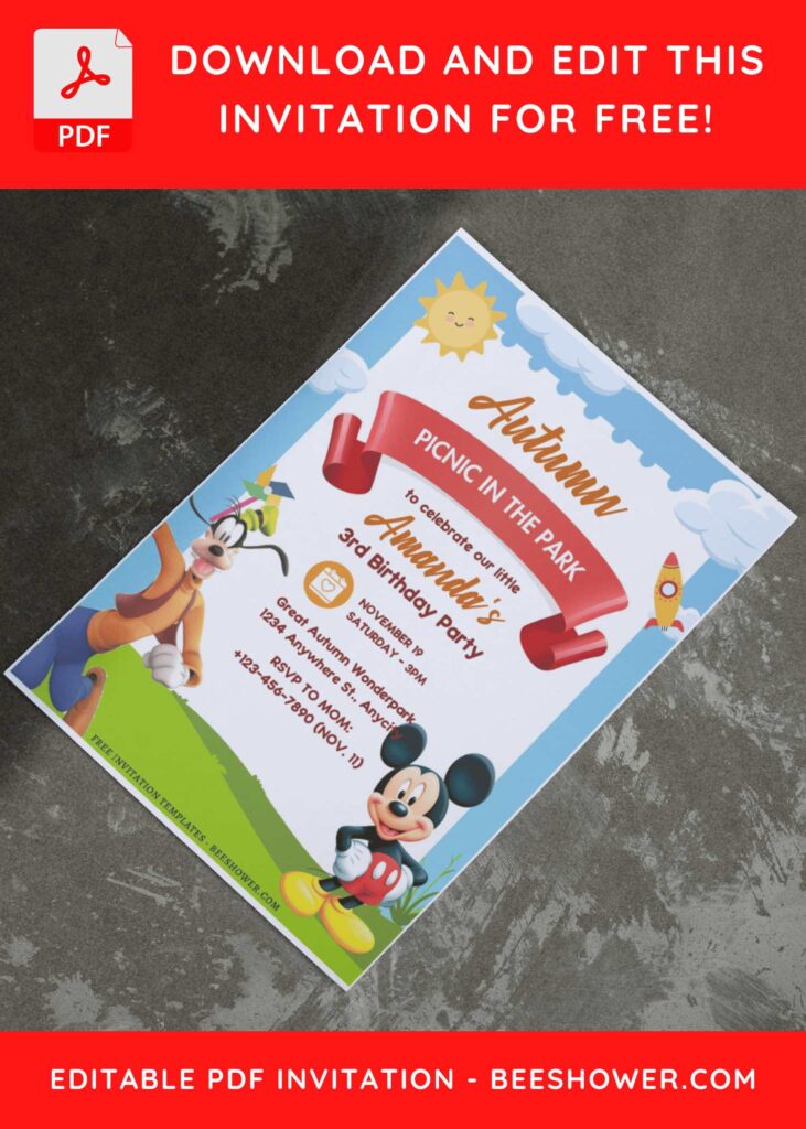 (Free Editable PDF) Mickey Mouse Picnic Baby Shower Invitation Templates E