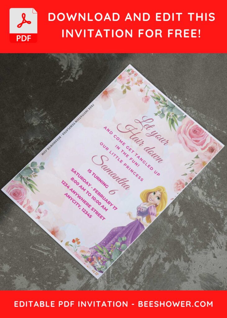 (Free Editable PDF) Rapunzel Garden Delight Baby Shower Invitation Templates J