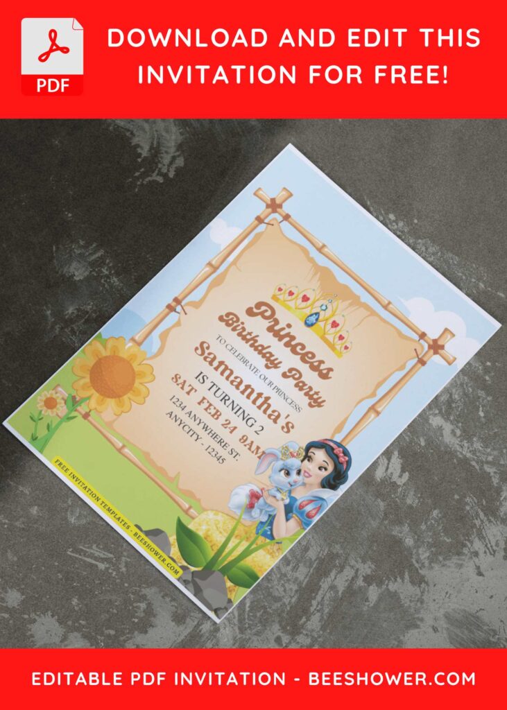 (Free Editable PDF) Snow White In Floral Wonderland Baby Shower Invitation Templates I