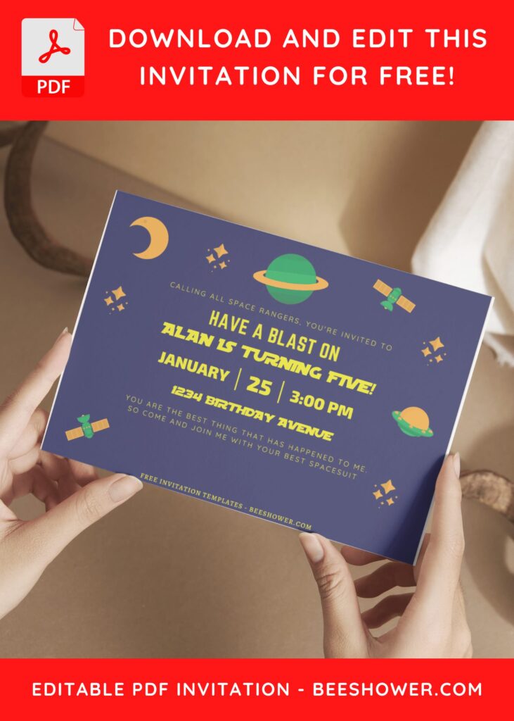 (Free Editable PDF) Simply Cute Outer Space Baby Shower Invitation Templates E