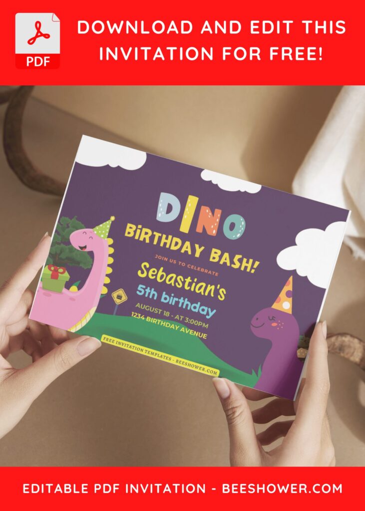 (Free Editable PDF) Fun Dino Baby Shower Invitation Templates E