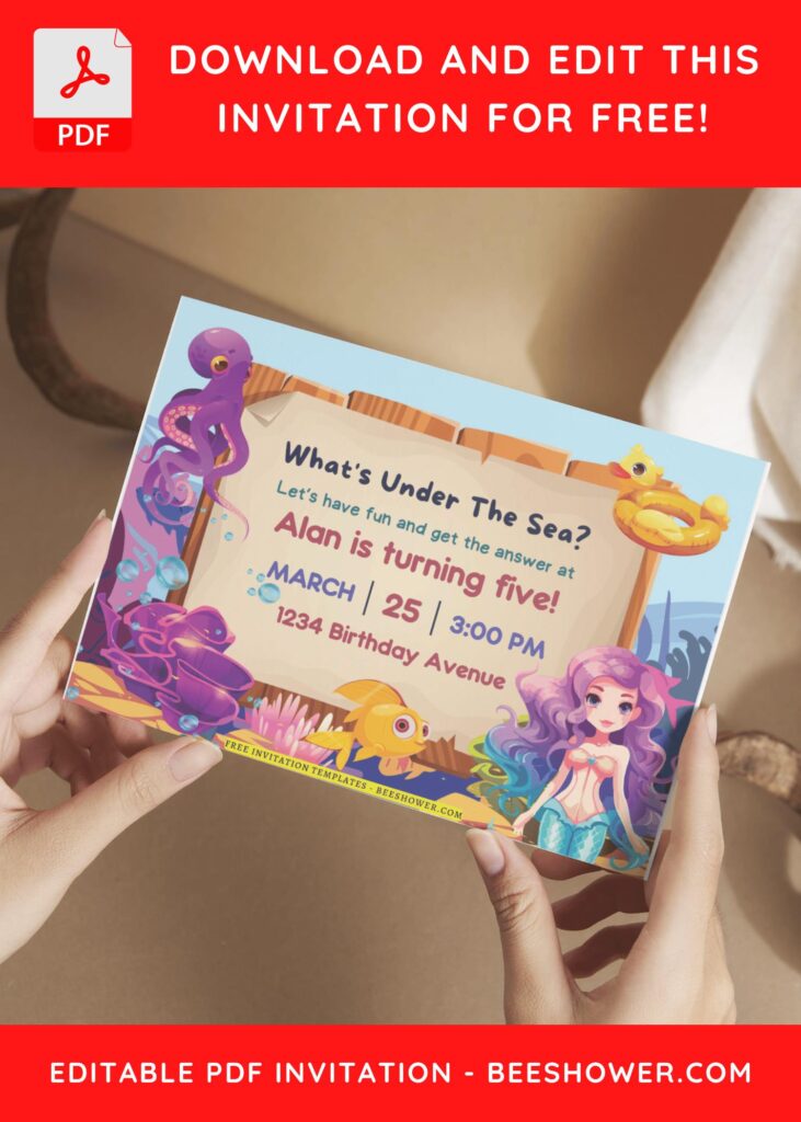(Free Editable PDF) Mermaid Magic Baby Shower Invitation Templates E