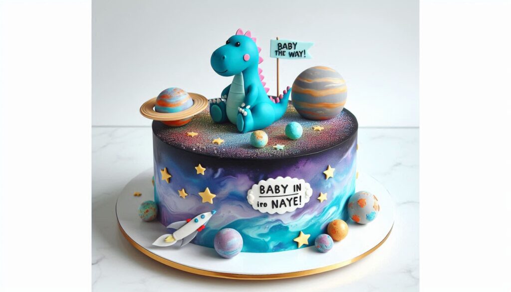 Galaxy Space Dino Birthday cake with edible Sugar planets