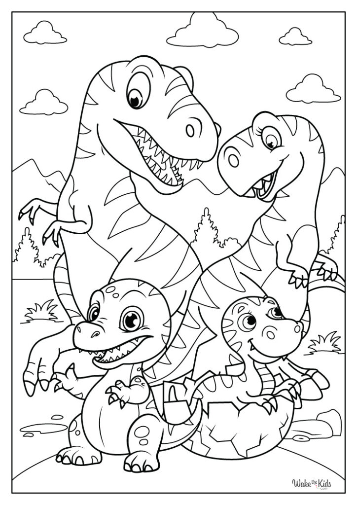 Mama T-Rex and Baby T-Rex coloring page template