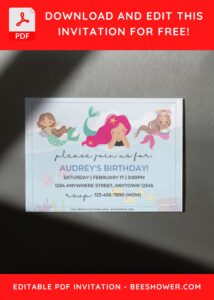 (Free Editable PDF) Watercolor Mermaid Bash Baby Shower Invitation Templates F