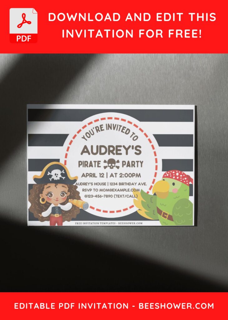 (Free Editable PDF) Watercolor Pirate Baby Shower Invitation Templates F