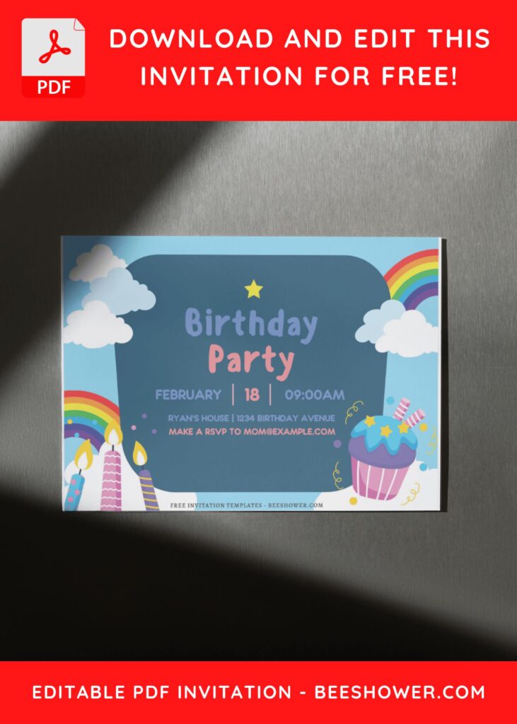 (Free Editable PDF) Rainbow Birthday Bash Invitation Templates F