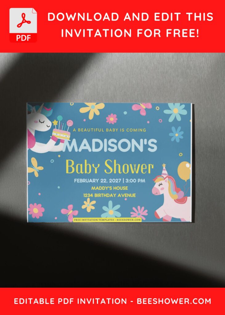 (Free Editable PDF) Unicorn Floral Baby Shower Invitation Templates F