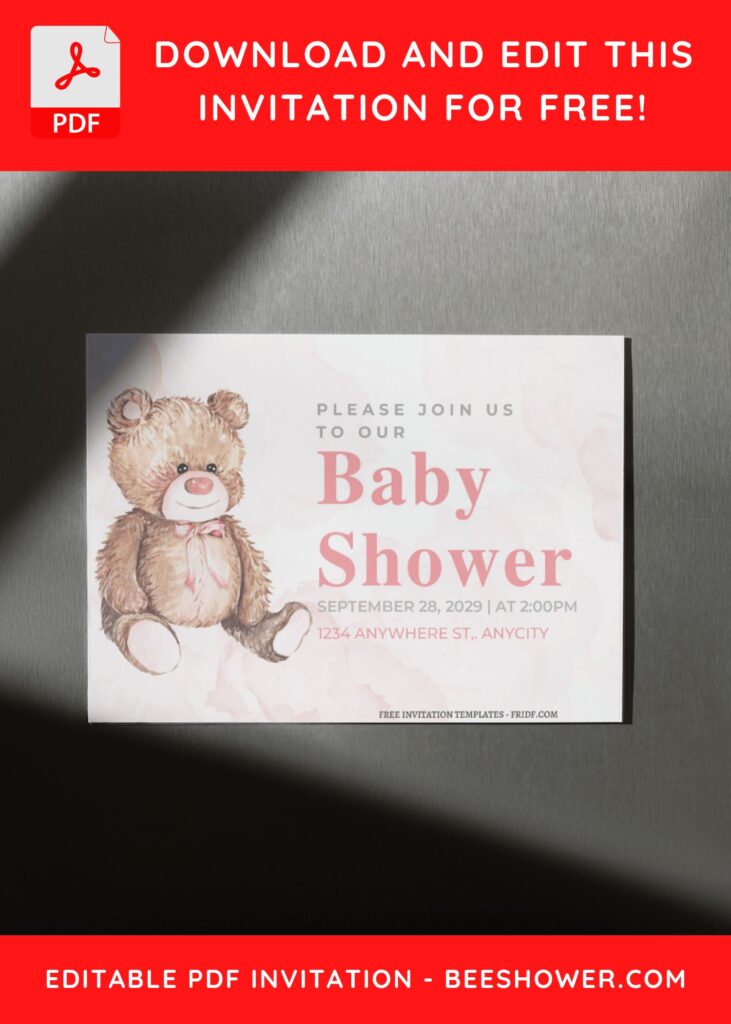 (Free Editable PDF) Delightful Cuddly Bear Baby Shower Invitation Templates F