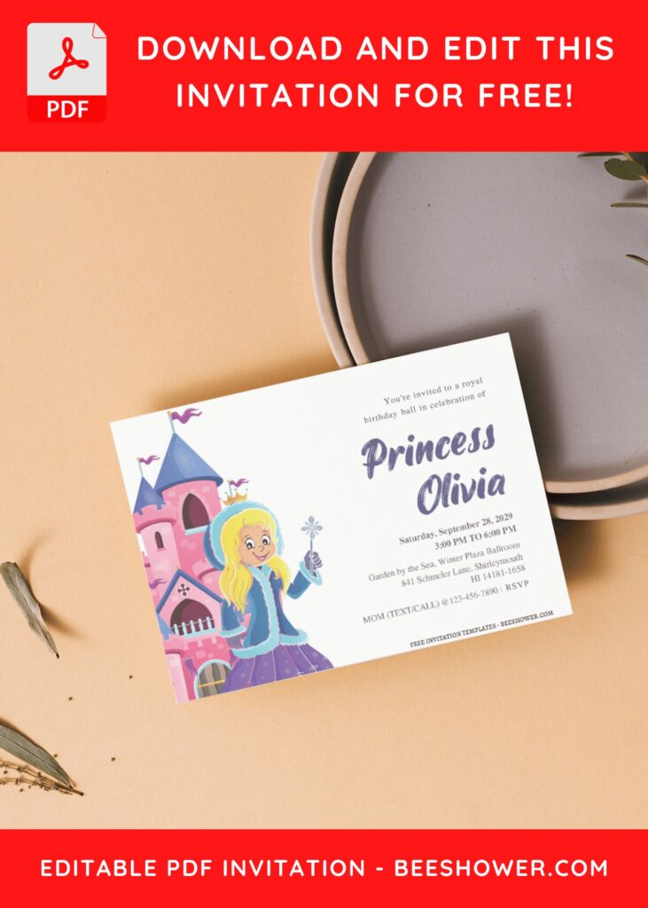 (Free Editable PDF) Charming Princess Baby Shower Invitation Templates 