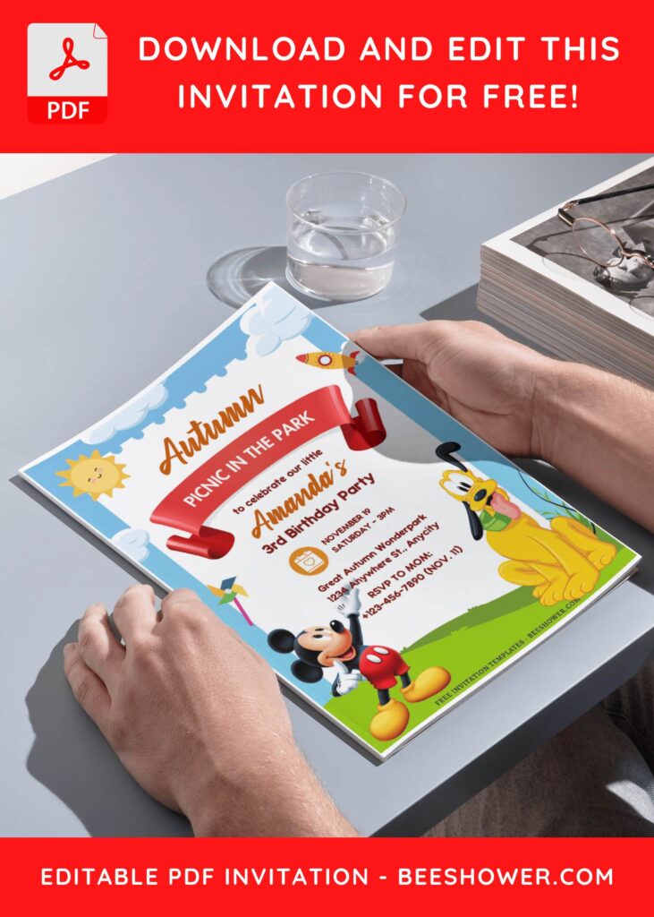(Free Editable PDF) Mickey Mouse Picnic Baby Shower Invitation Templates F