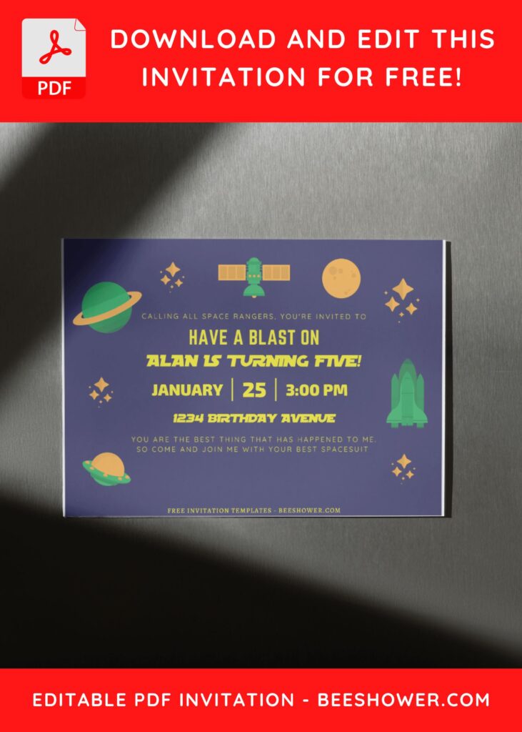 (Free Editable PDF) Simply Cute Outer Space Baby Shower Invitation Templates F