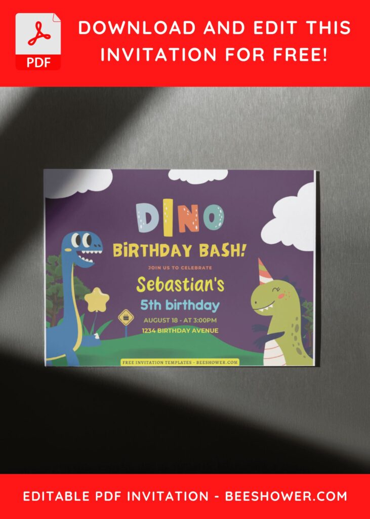 (Free Editable PDF) Fun Dino Baby Shower Invitation Templates F