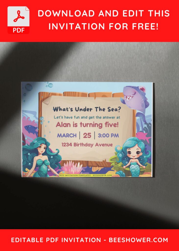 (Free Editable PDF) Mermaid Magic Baby Shower Invitation Templates F
