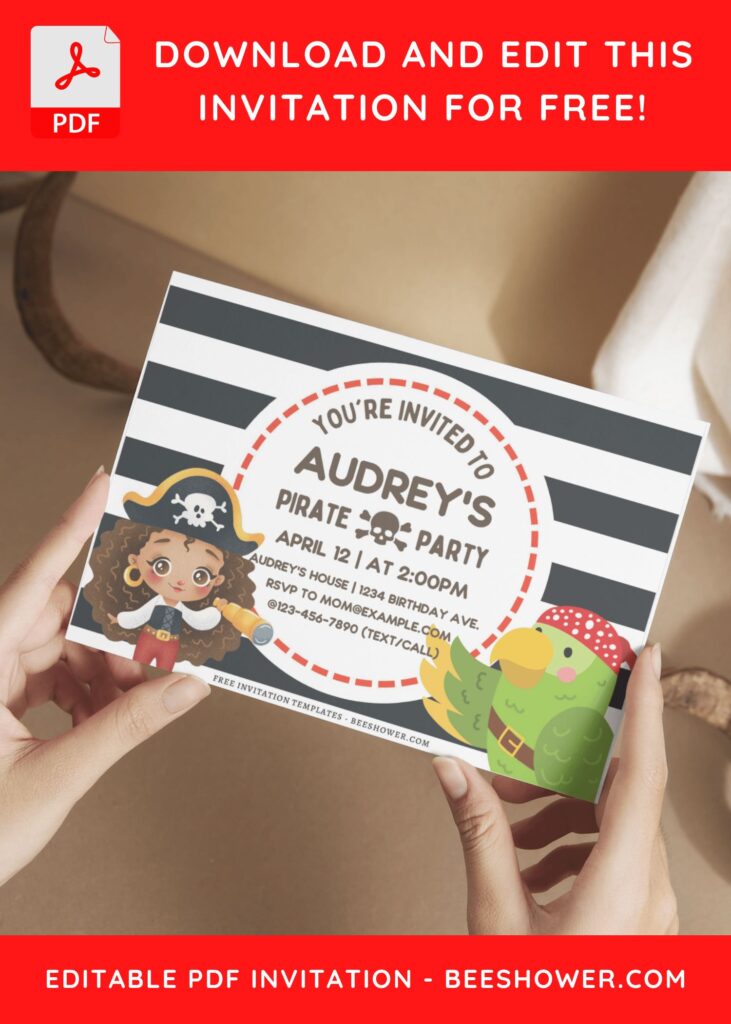 (Free Editable PDF) Watercolor Pirate Baby Shower Invitation Templates G