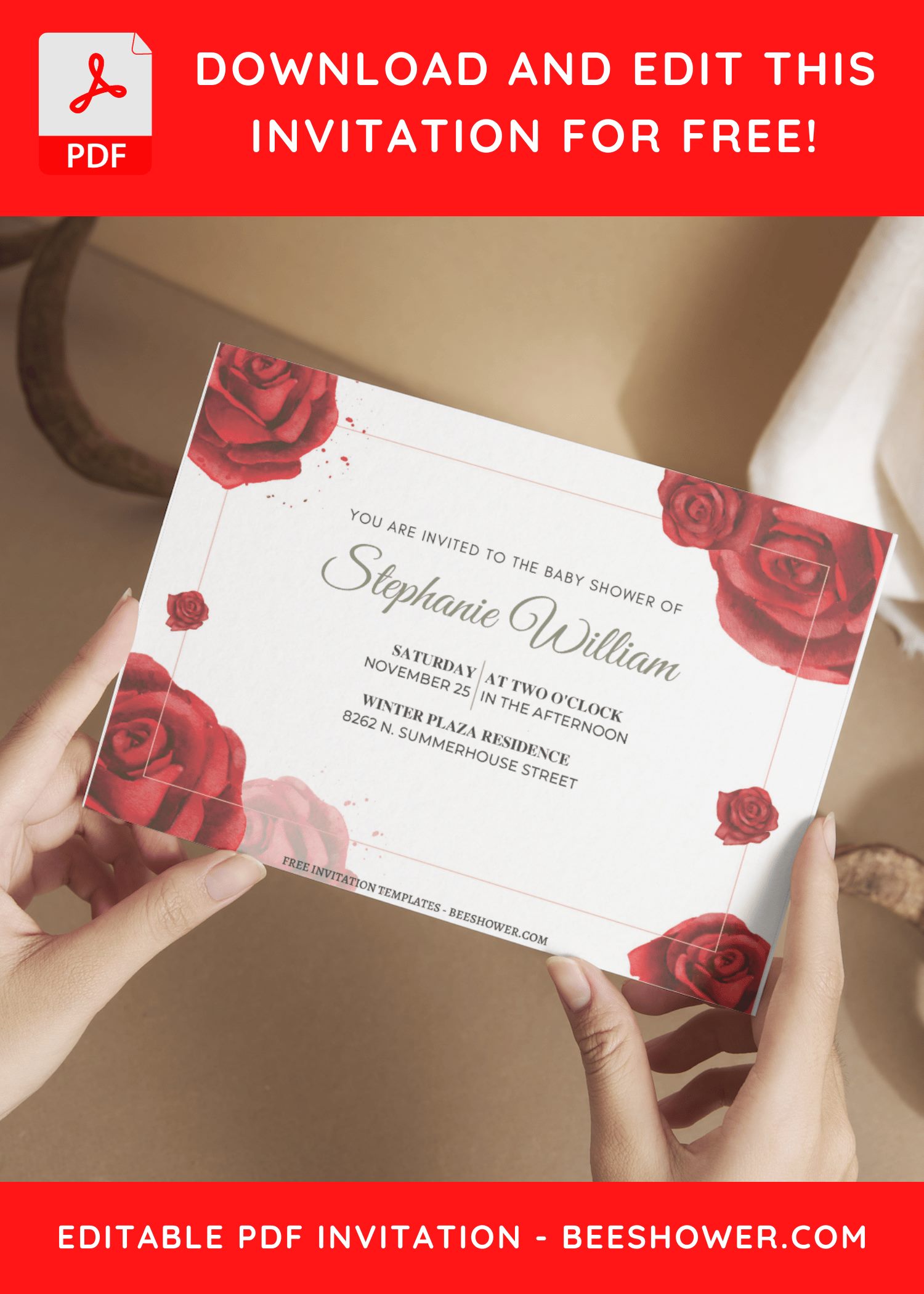 (Free Editable PDF) Rose Bliss Baby Shower Invitation Templates A