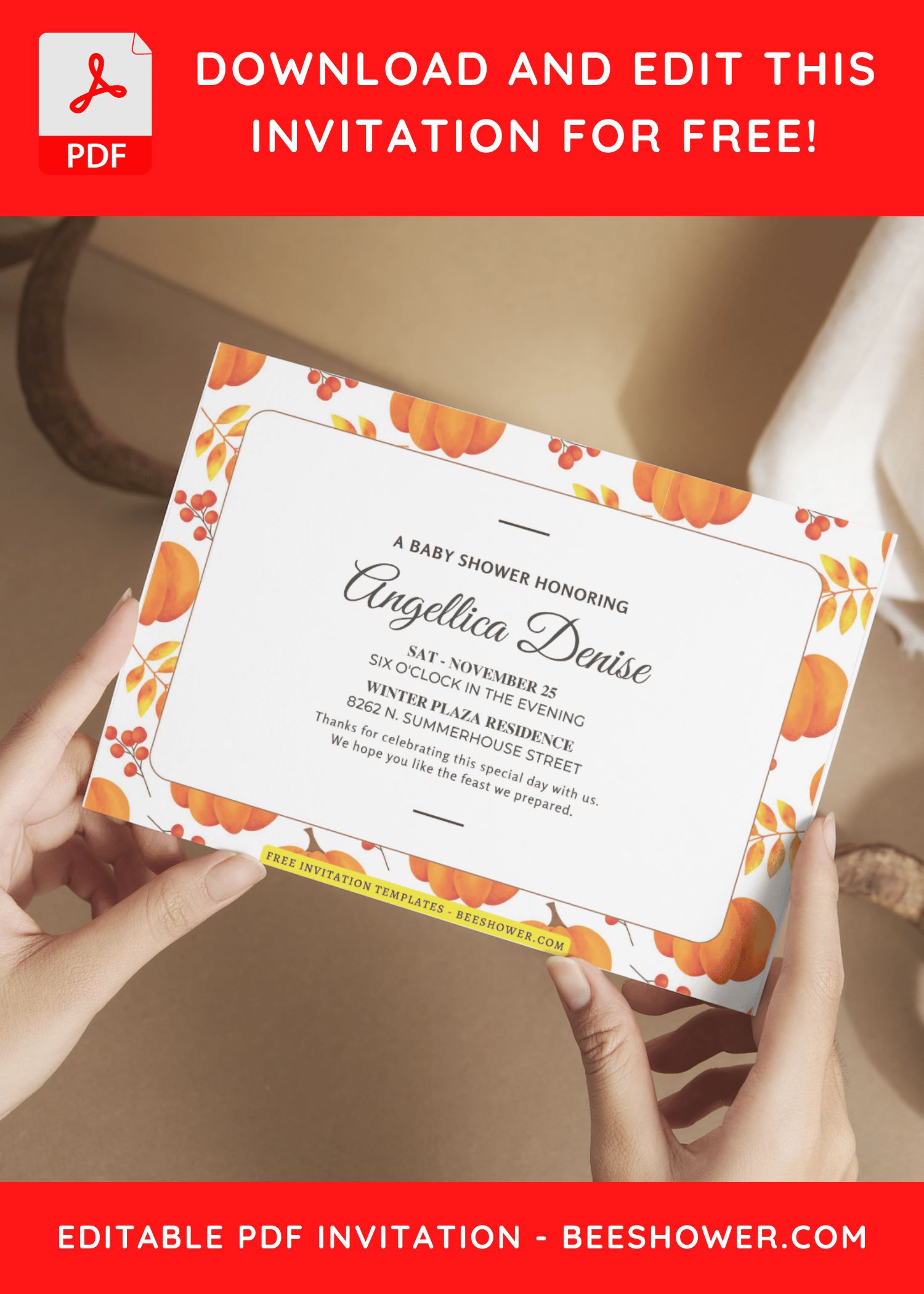 (Free Editable PDF) Fall Blessings Baby Shower Invitation Templates A