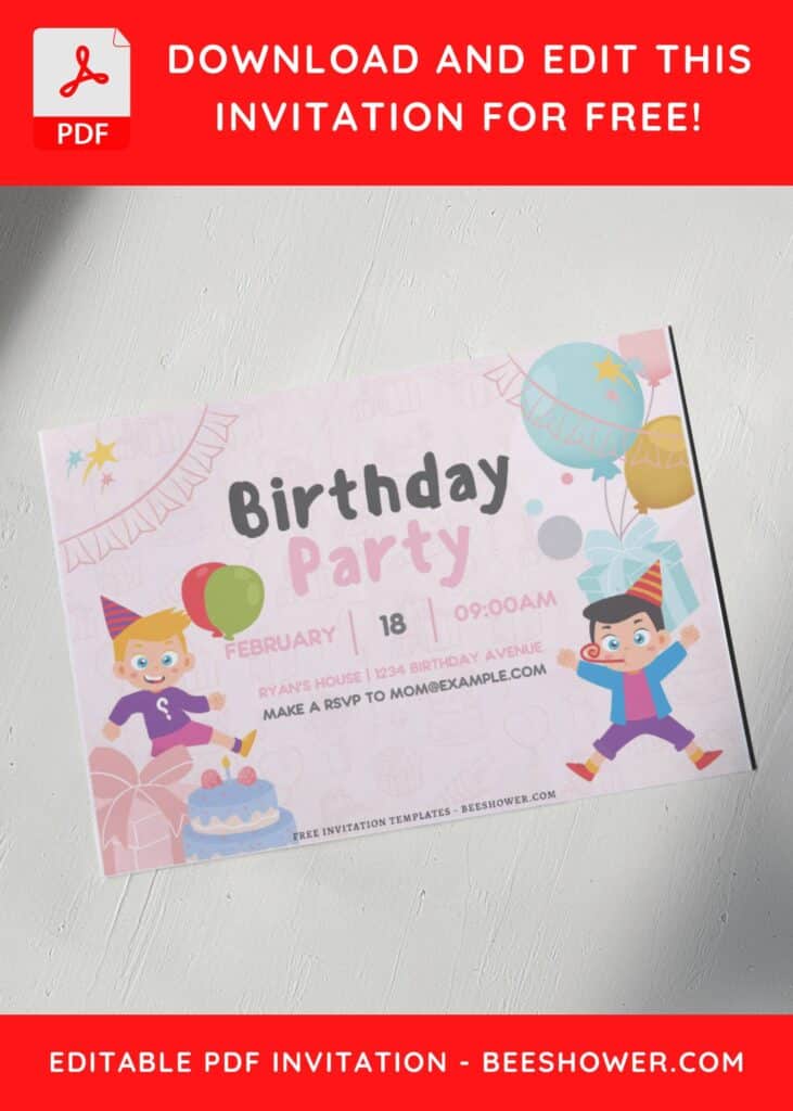 Birthday balloon and cake invitation