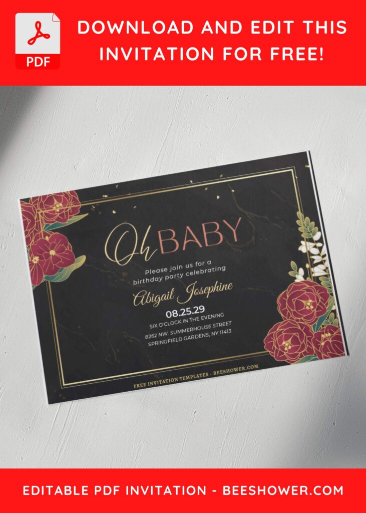 (Free Editable PDF) Gold-Lining Floral & Greenery Baby Shower Invitation Templates A