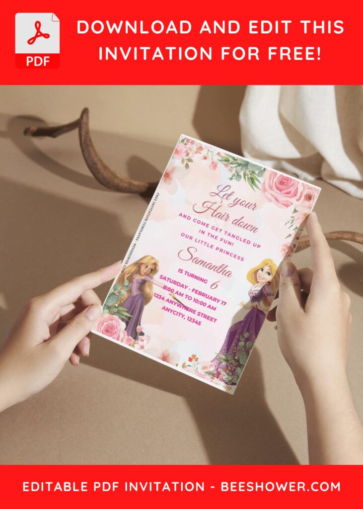 (Free Editable PDF) Rapunzel Garden Delight Baby Shower Invitation Templates A