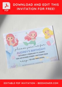 (Free Editable PDF) Watercolor Mermaid Bash Baby Shower Invitation Templates H