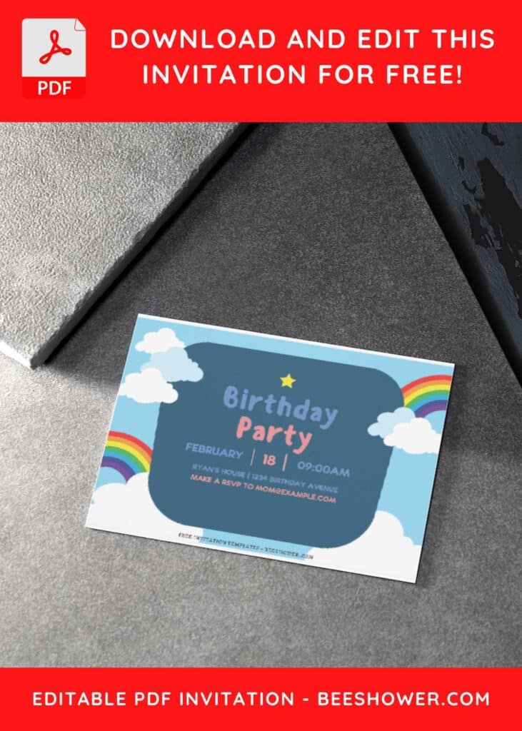 (Free Editable PDF) Rainbow Birthday Bash Invitation Templates H