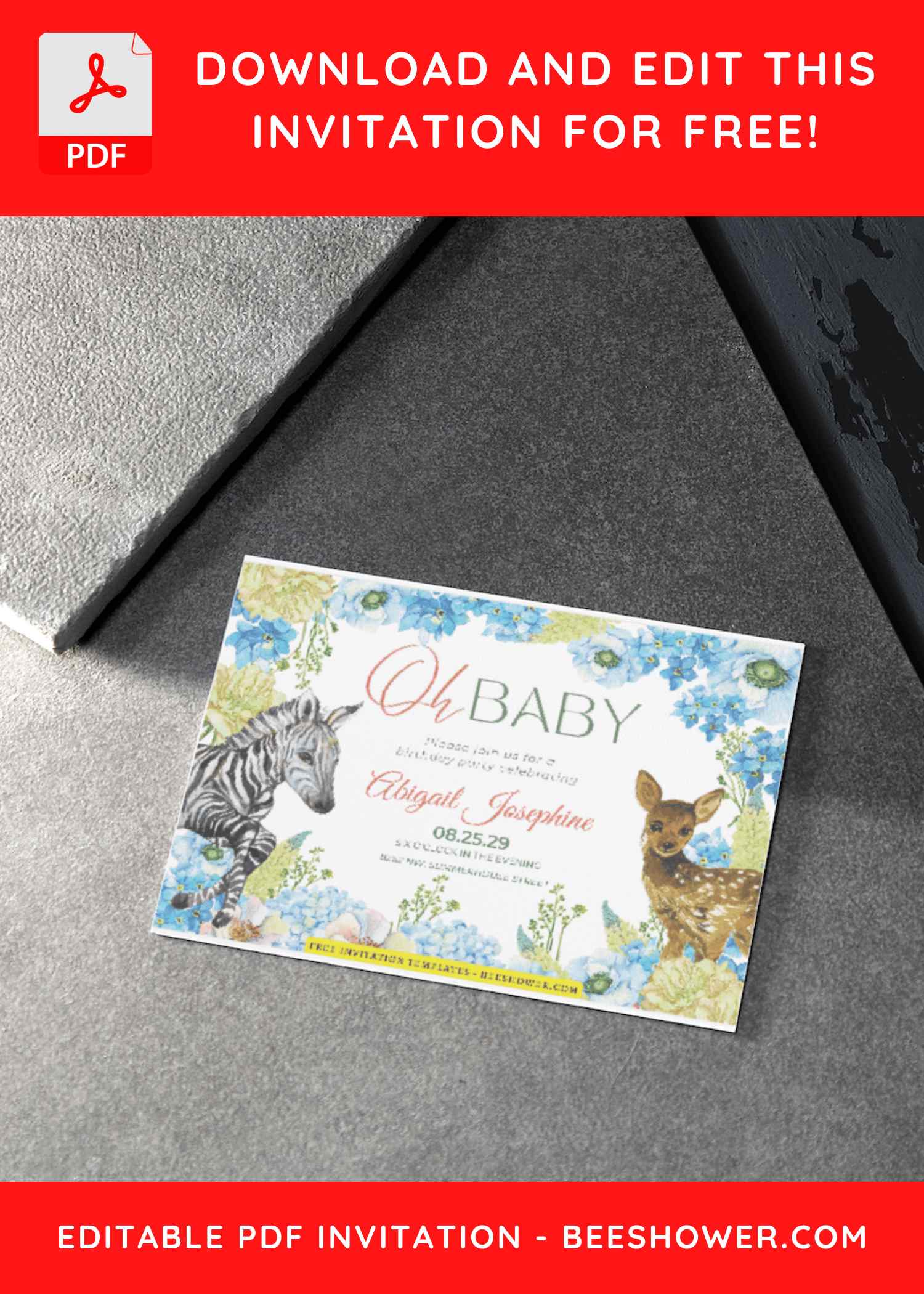 (Free Editable PDF) Beautiful Garden And Animals Baby Shower Invitation Templates A
