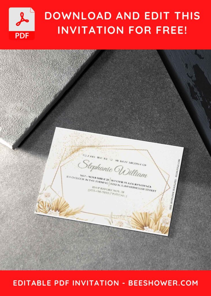 (Free Editable PDF) Glitter Gold Geometric Floral Wedding Invitation Templates H