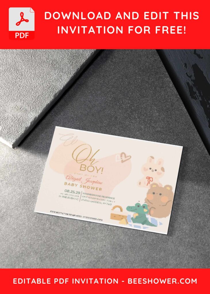 (Free Editable PDF) Delightful Cuddly Bear Baby Shower Invitation Templates H