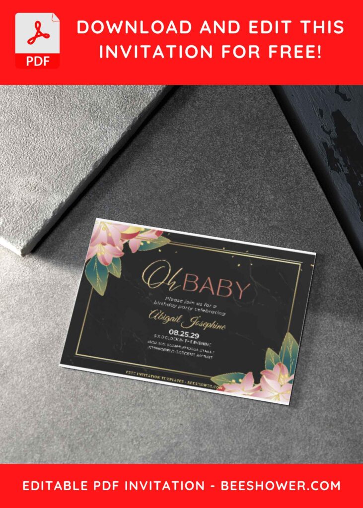 (Free Editable PDF) Gold-Lining Floral & Greenery Baby Shower Invitation Templates B