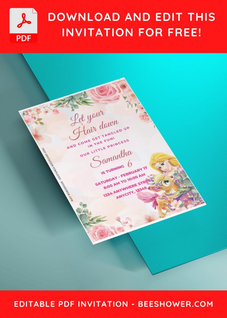 (Free Editable PDF) Rapunzel Garden Delight Baby Shower Invitation Templates B