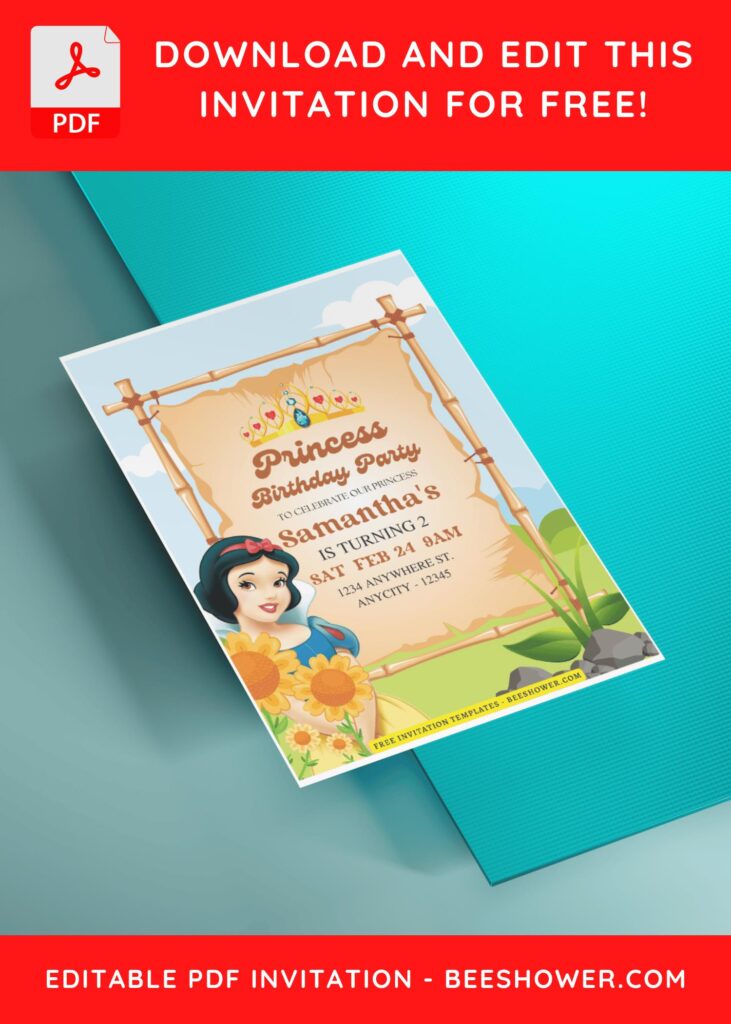 (Free Editable PDF) Snow White In Floral Wonderland Baby Shower Invitation Templates B