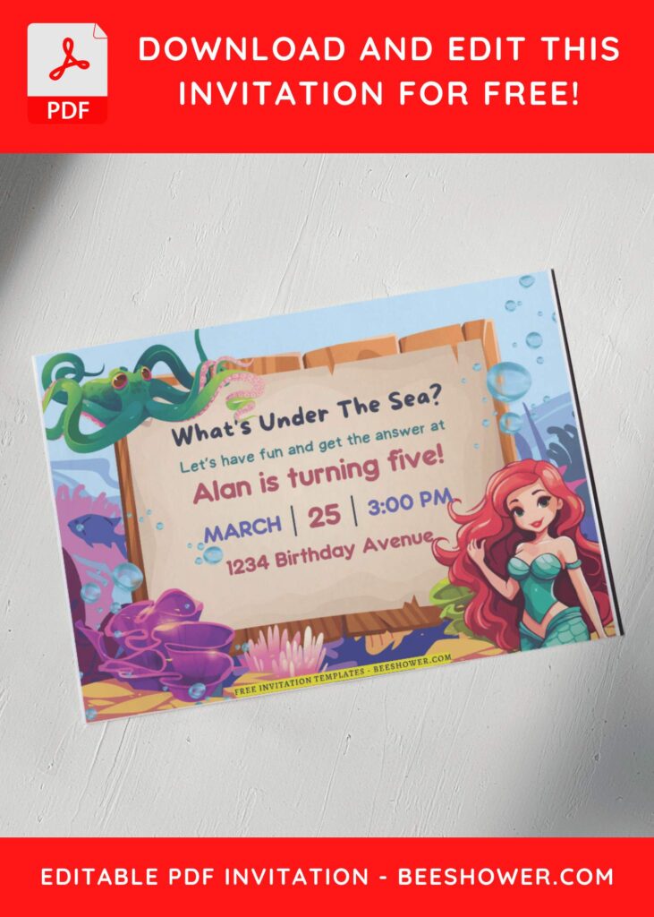 (Free Editable PDF) Mermaid Magic Baby Shower Invitation Templates H